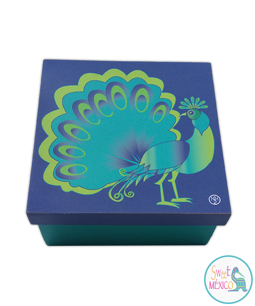 Caja cuadrada "Pavo real"